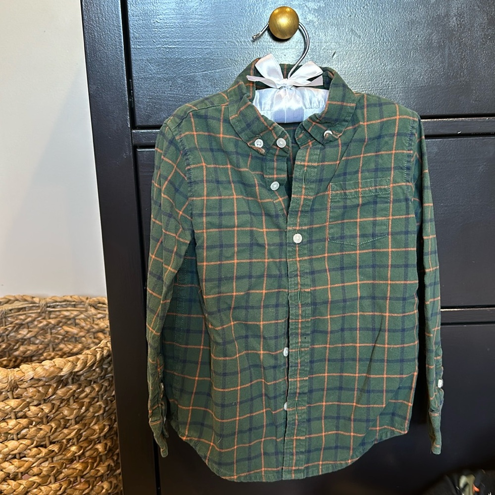GUC size 4 Janie and Jack shirt. Green, navy and orange button down.